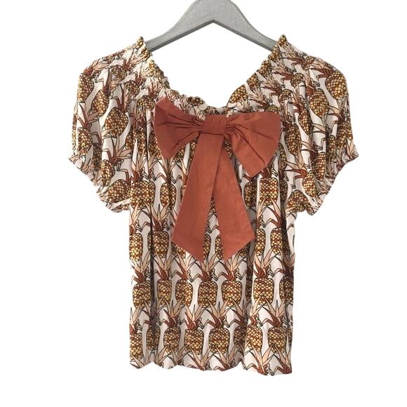 Anthropologie Porridge Pineapple Back Bow Top NEW - Picture 2 of 10